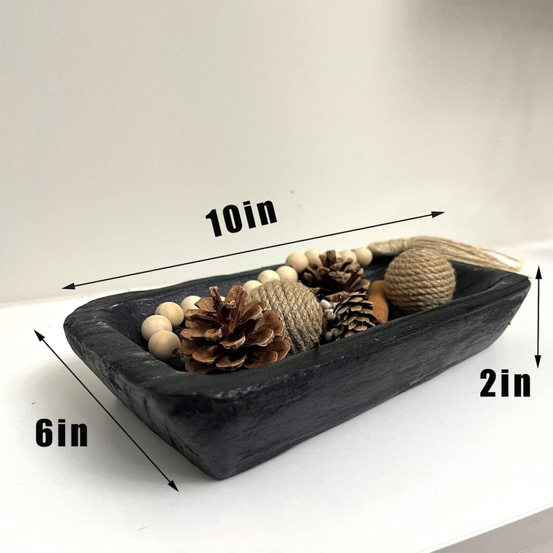 linsuo Wooden Dough Bowl Decor, Vintage Wooden Bowl Hand Carved Home Decor for Dining Table Center, Living Room, Kitchen Decor. (10inch black) - Image 2